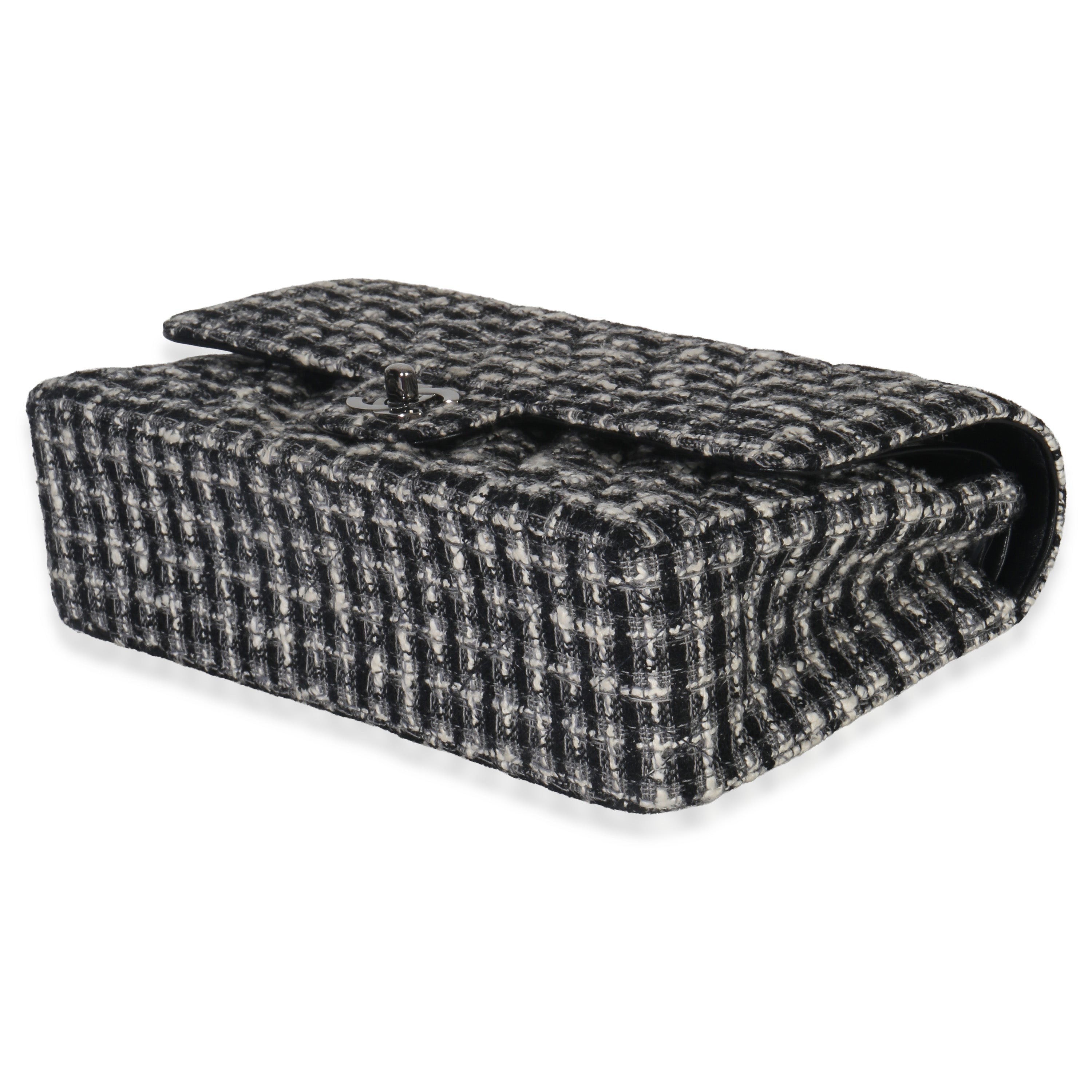 Chanel Black White Tweed Quilted Medium Classic Double Flap Handbag box