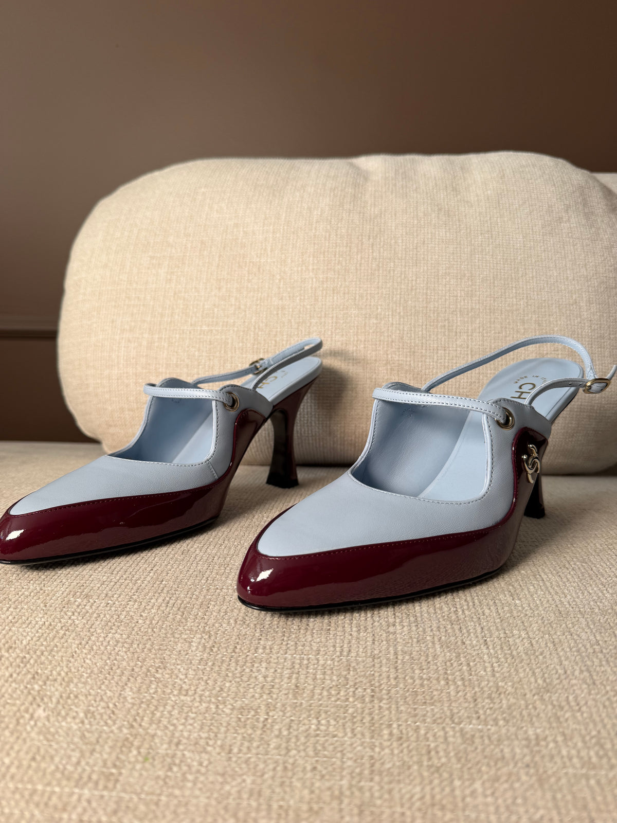 Chanel Slingback Light Blue / Dark Burgundy