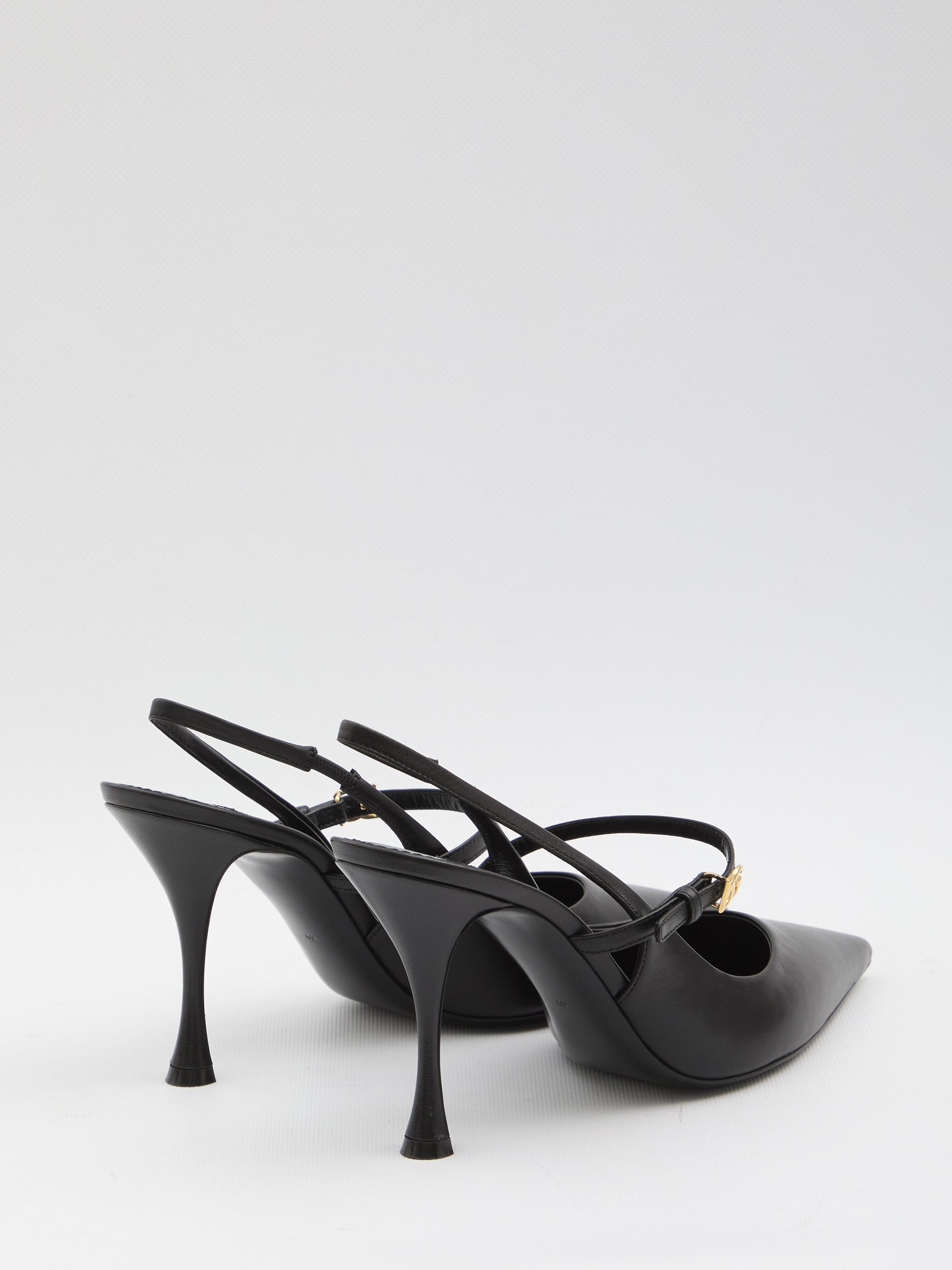 Black leather slingback pumps