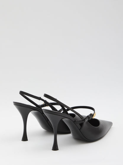 Black leather slingback pumps