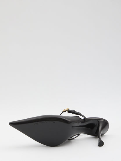 Black leather slingback pumps