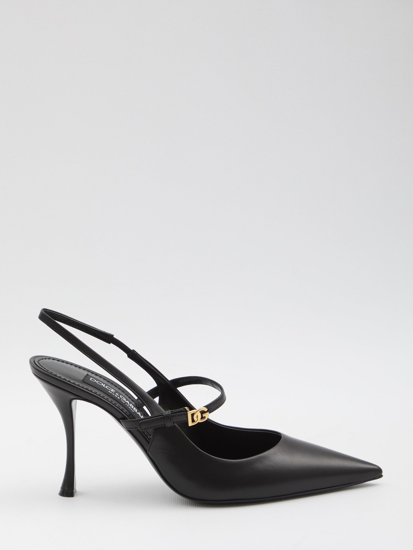 Black leather slingback pumps