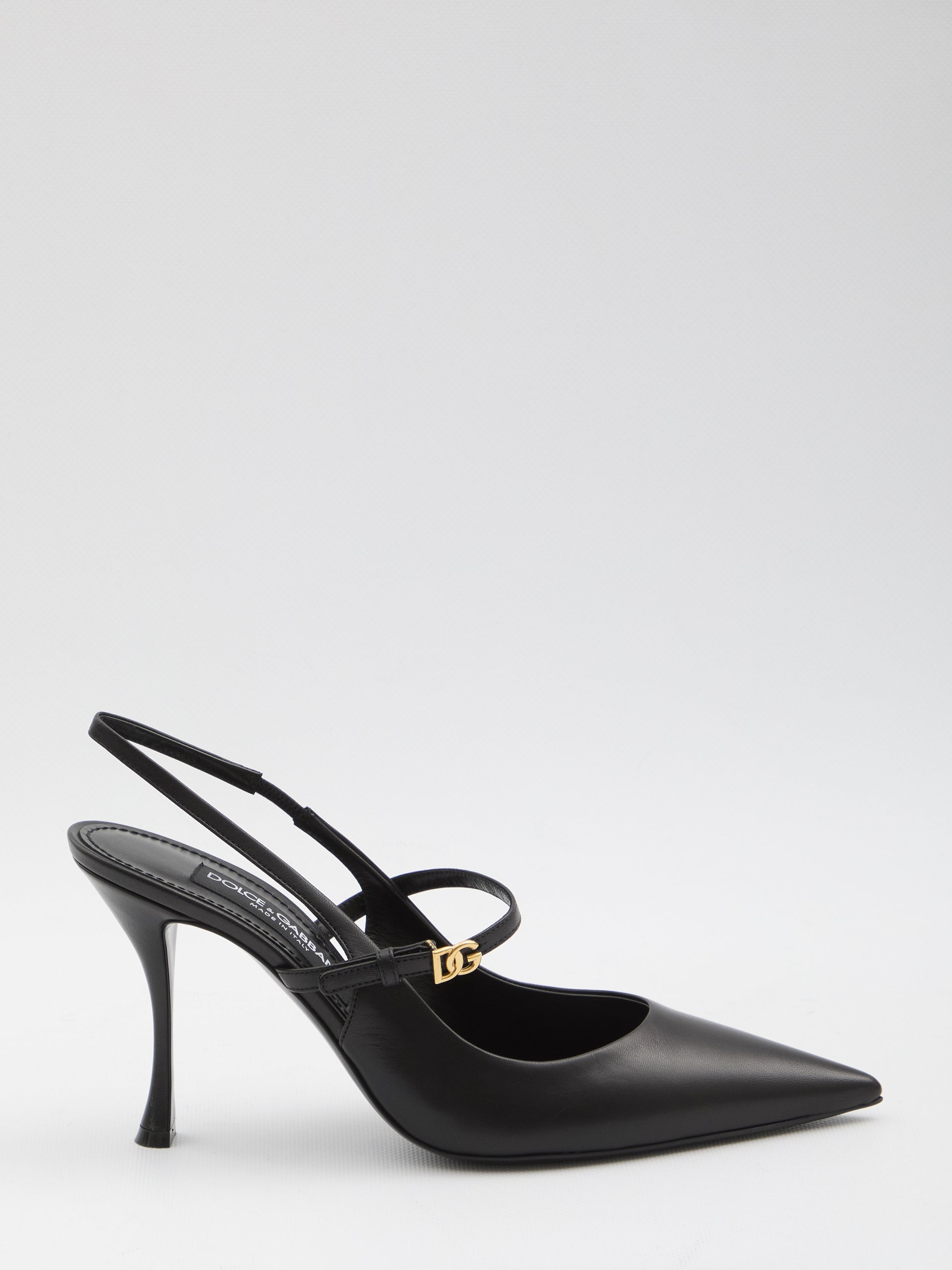 Black leather slingback pumps