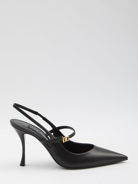 Black leather slingback pumps