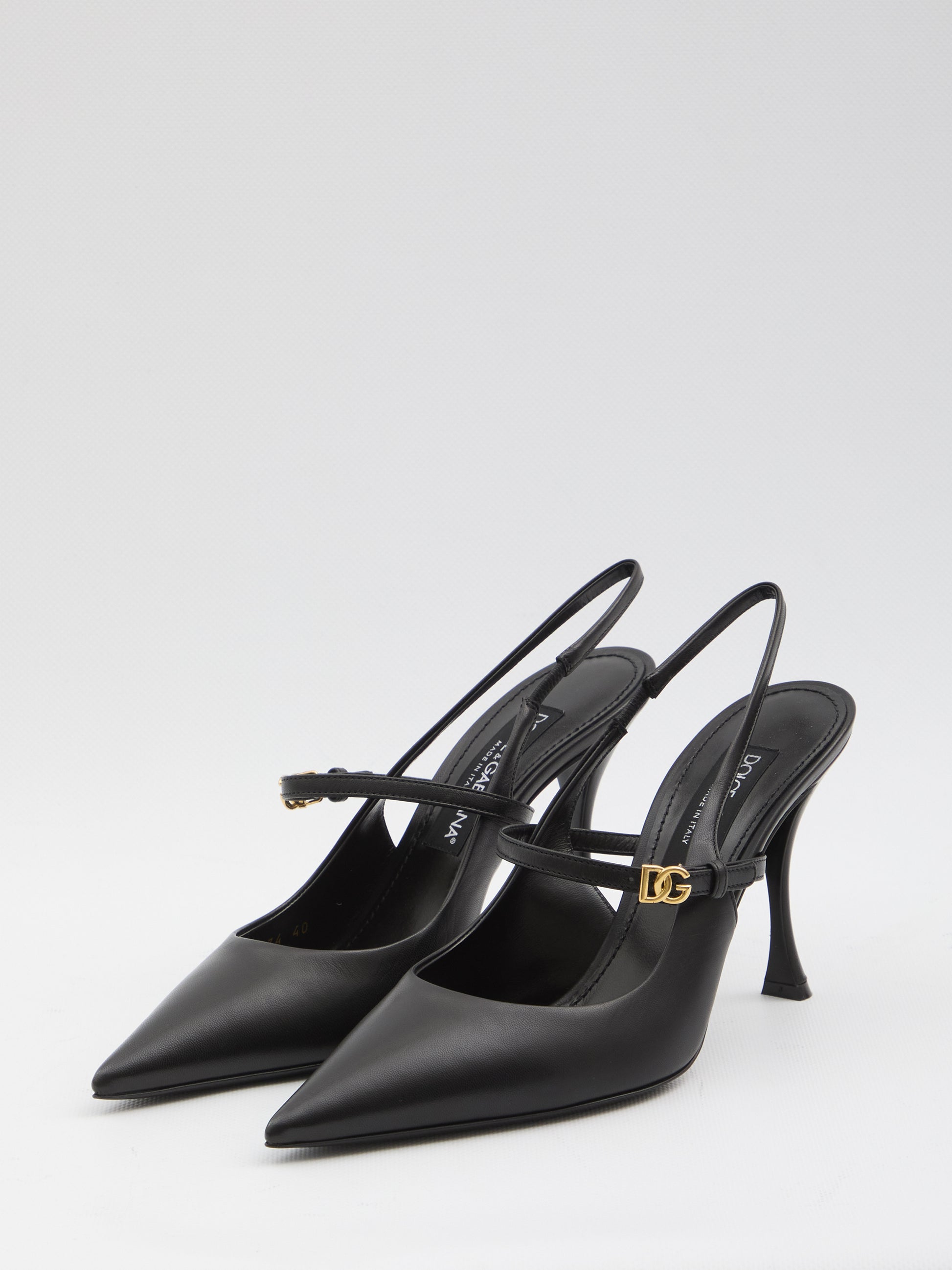 Black leather slingback pumps