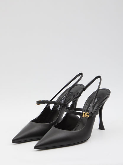 Black leather slingback pumps