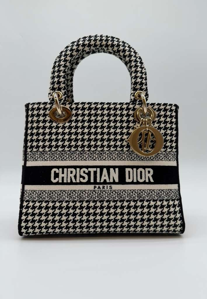Christian Dior Lady Dior Bag Black And White Medium