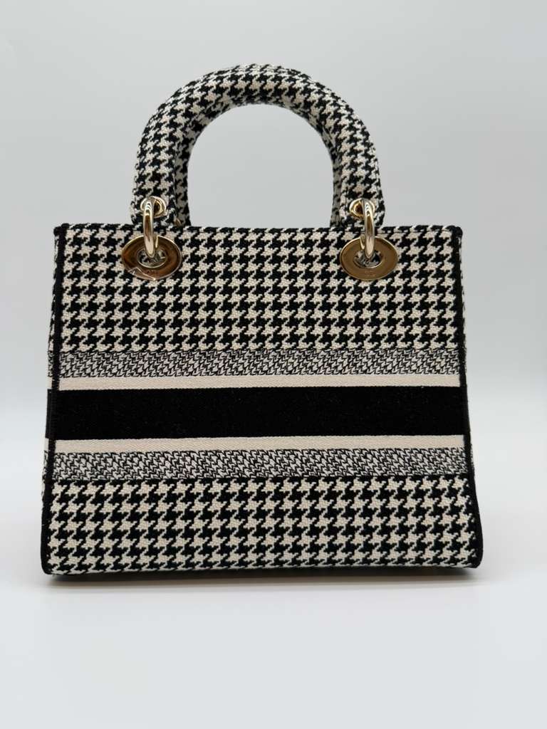 Christian Dior Lady Dior Bag Black And White Medium