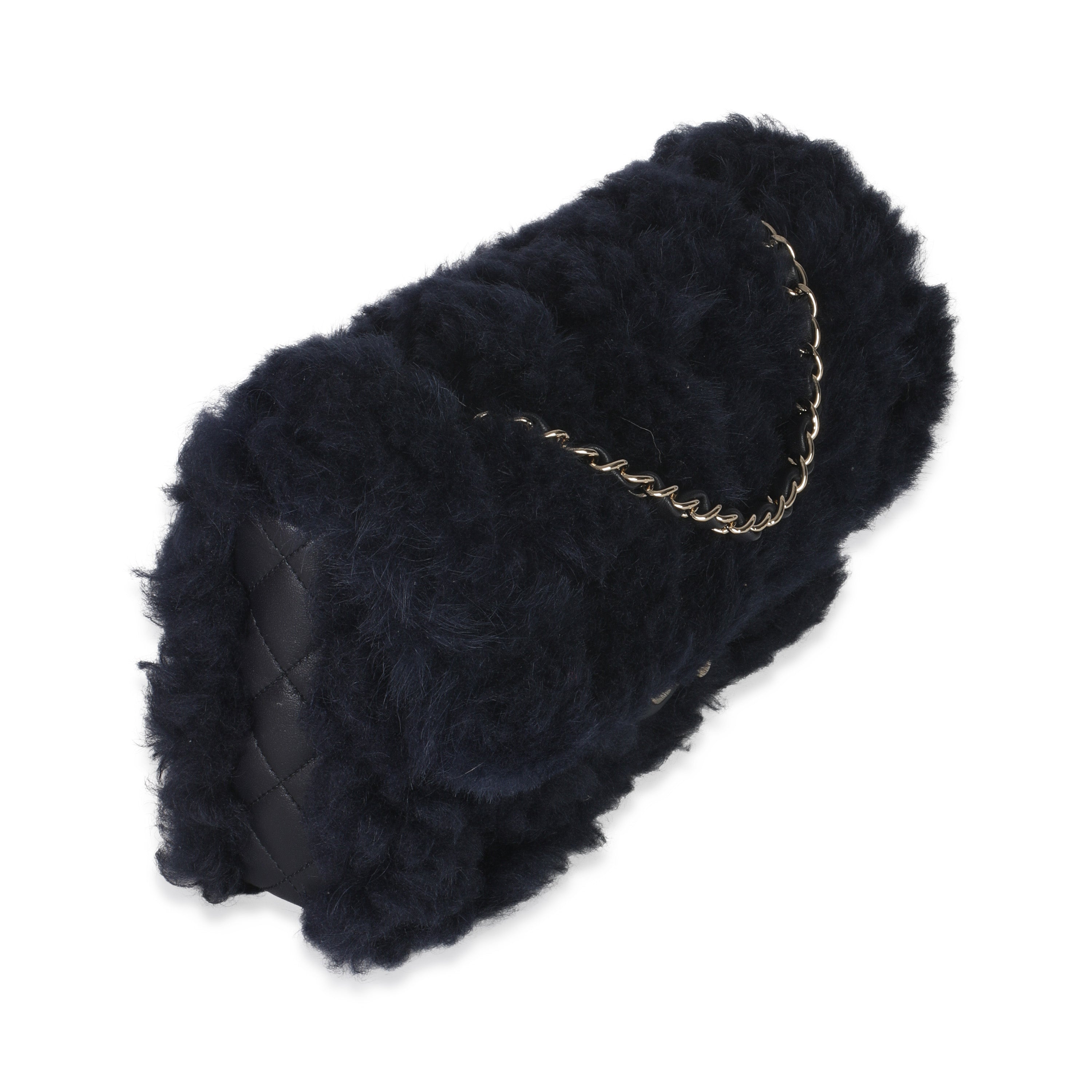 Chanel Navy Shearling Quilted Lambskin Medium Flap Bag Handbag pv