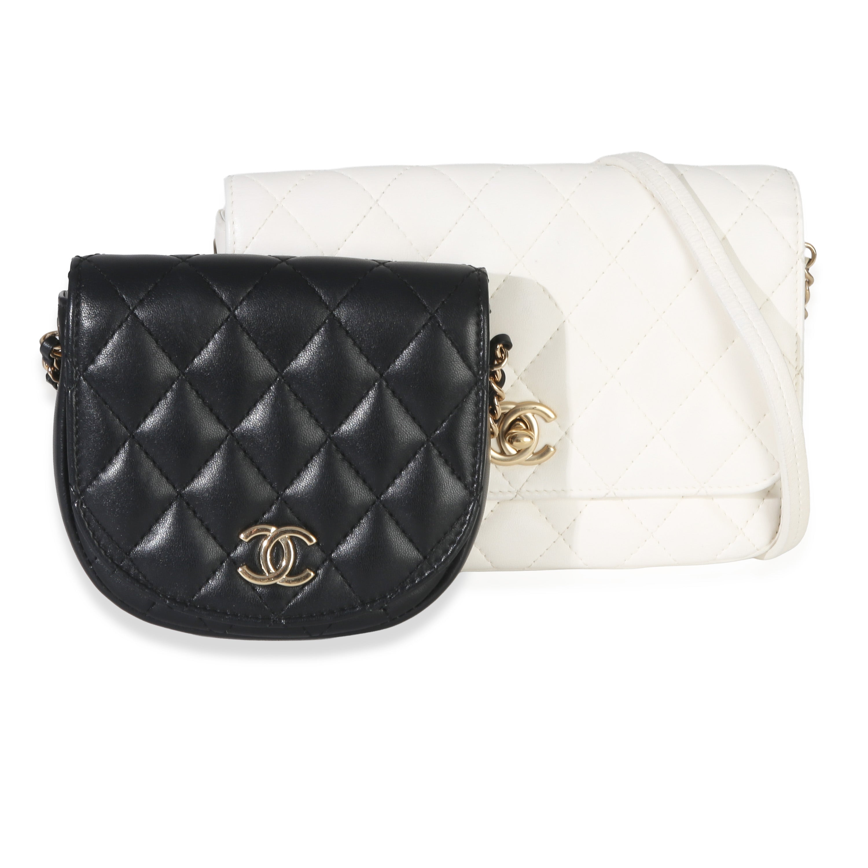 Chanel White Black Quilted Lambskin Small Side Packs Flap Bag Handbag ad1