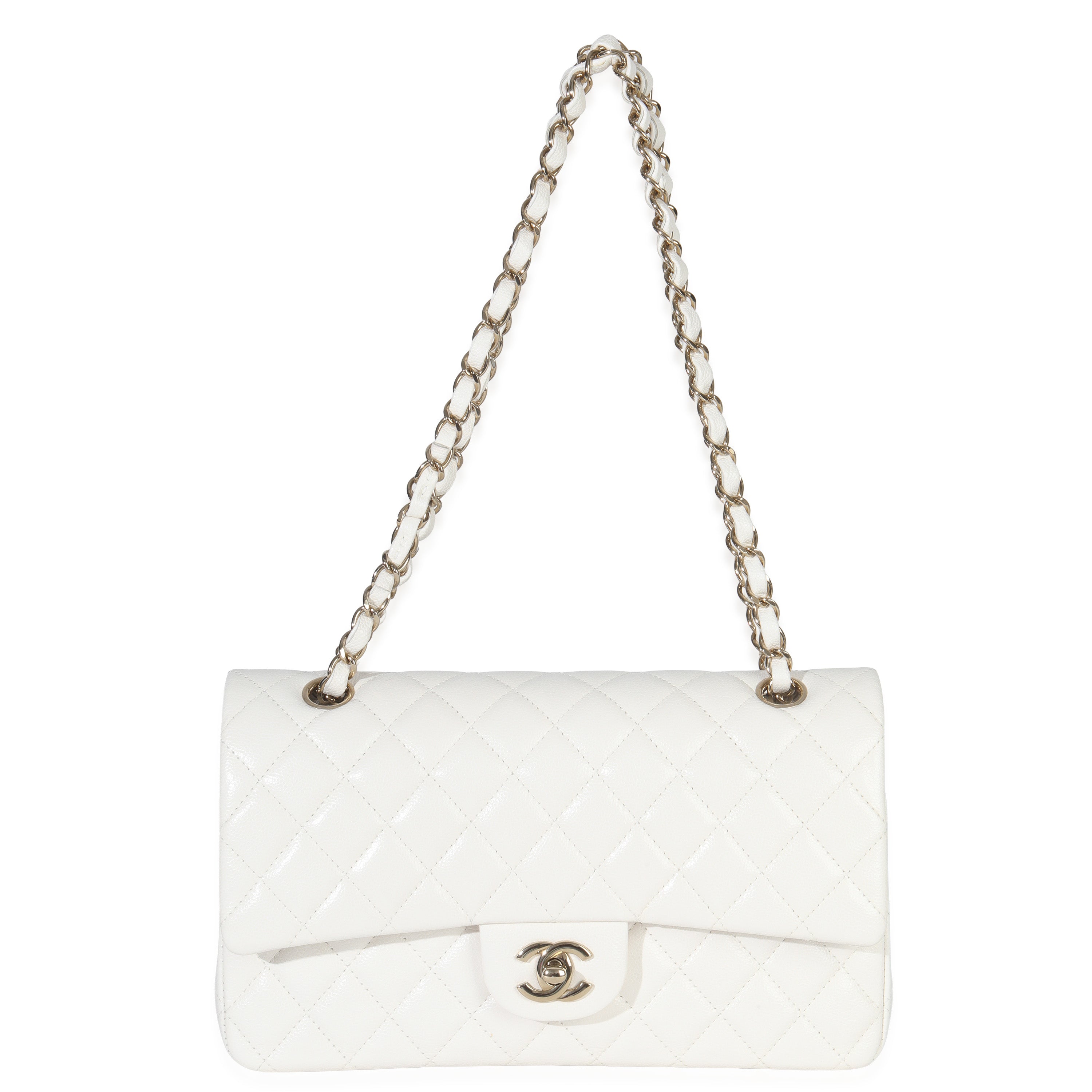 Chanel White Quilted Caviar Medium Classic Double Flap Bag Handbag av
