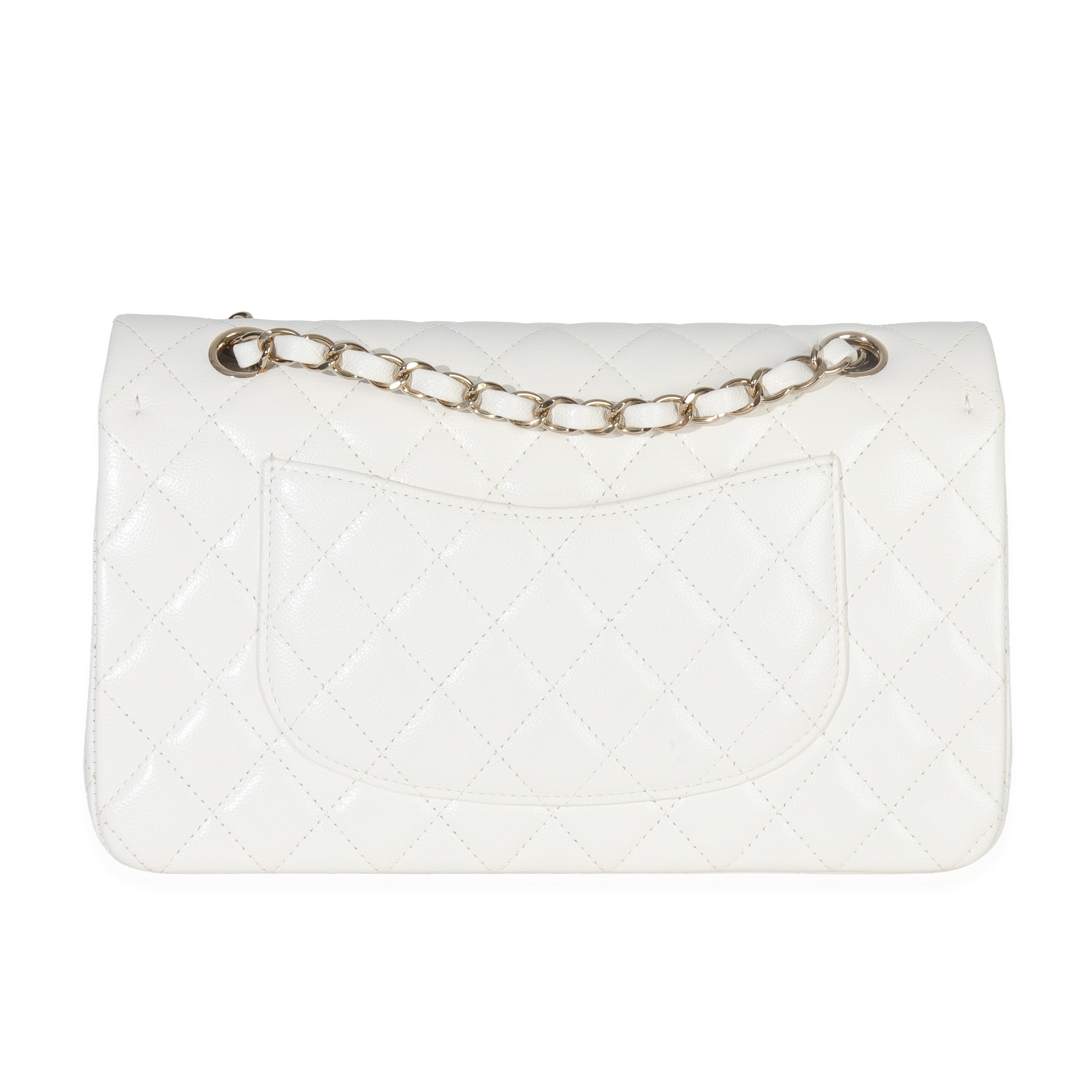 Chanel White Quilted Caviar Medium Classic Double Flap Bag Handbag bv