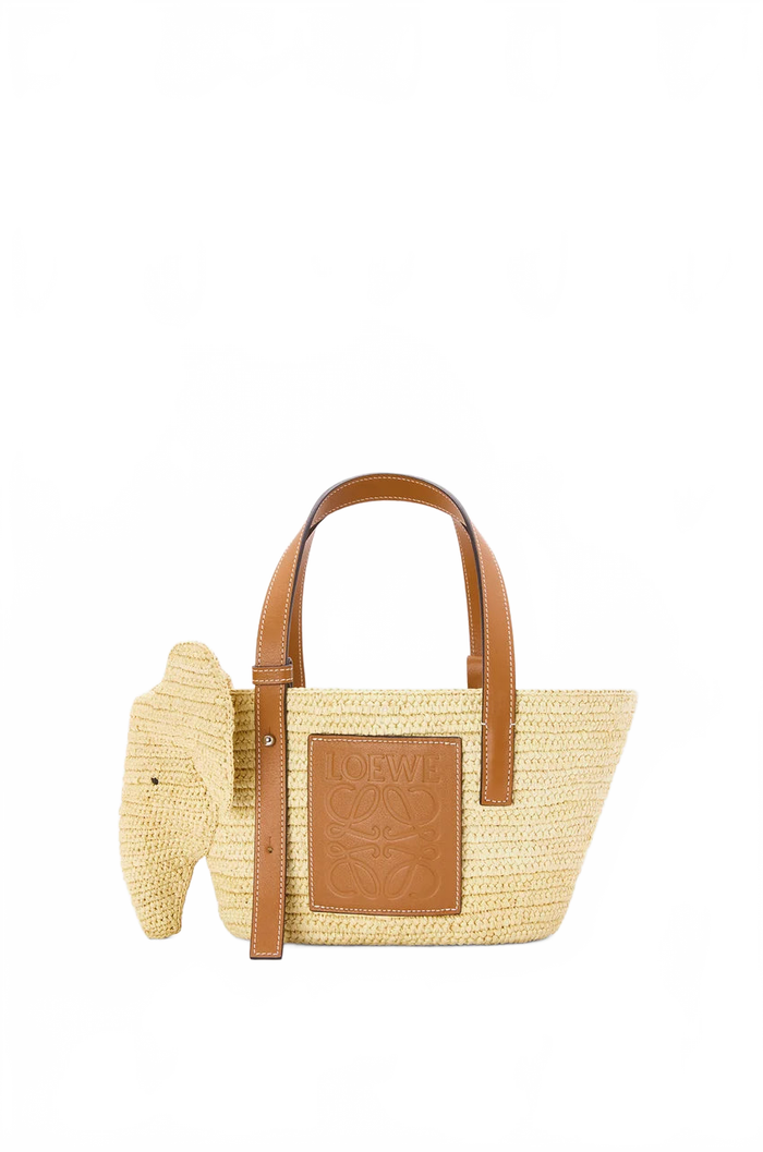 Small Elephant basket in raffia and calfskin